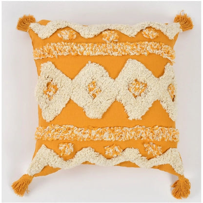 Generic Cotton Tufted Cushion Pillow Cover 16x16 Inch Pack of 2 (Yellow White)