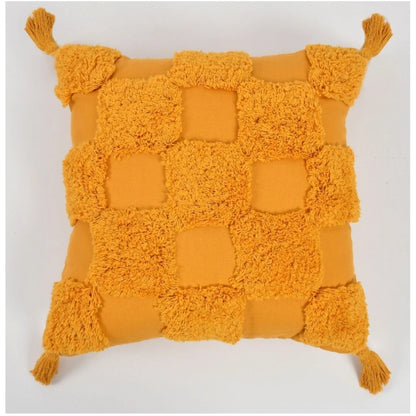 Generic Cotton Tufted Cushion Pillow Cover 16x16 Inch Pack of 2 (Yellow)