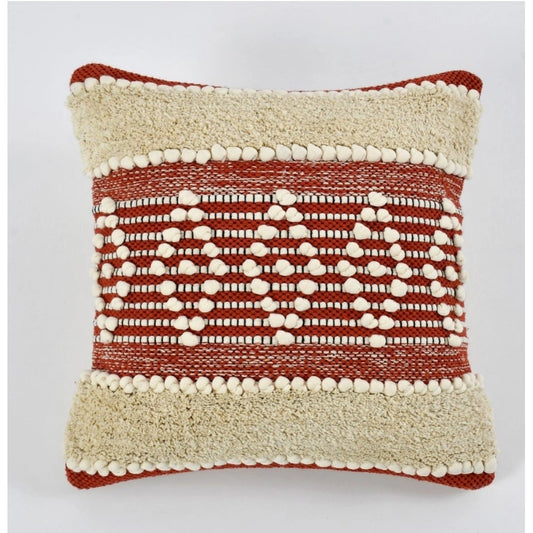 Generic Cotton Handcrafted Pit Loom Cushion Cover 16x16 Inch Pack of 2 (Red Cream)