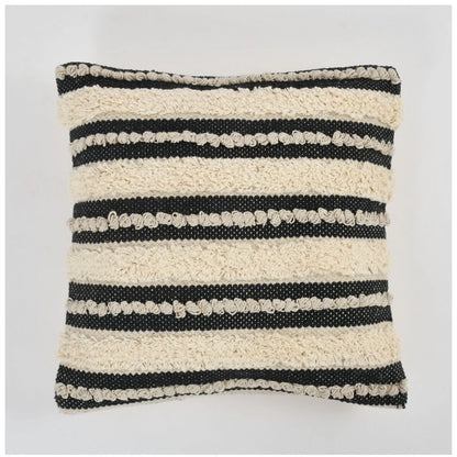 Generic Cotton Striped Handcrafted Pit Loom Cushion Cover 16x16 Inch Pack of 2 (Black Cream)