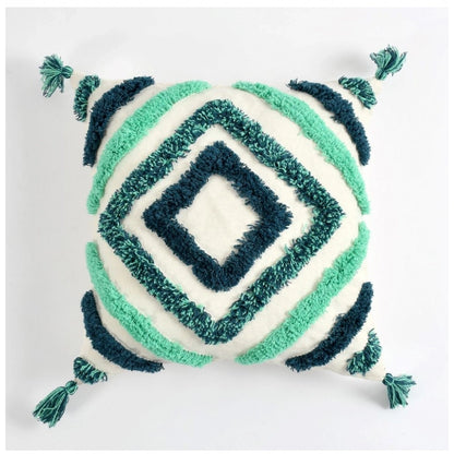 Generic Cotton Tufted Cushion Pillow Cover 16x16 Inch Pack of 2 (Green)