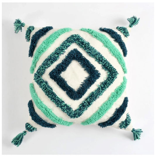 Generic Cotton Tufted Cushion Pillow Cover 16x16 Inch Pack of 2 (Green)
