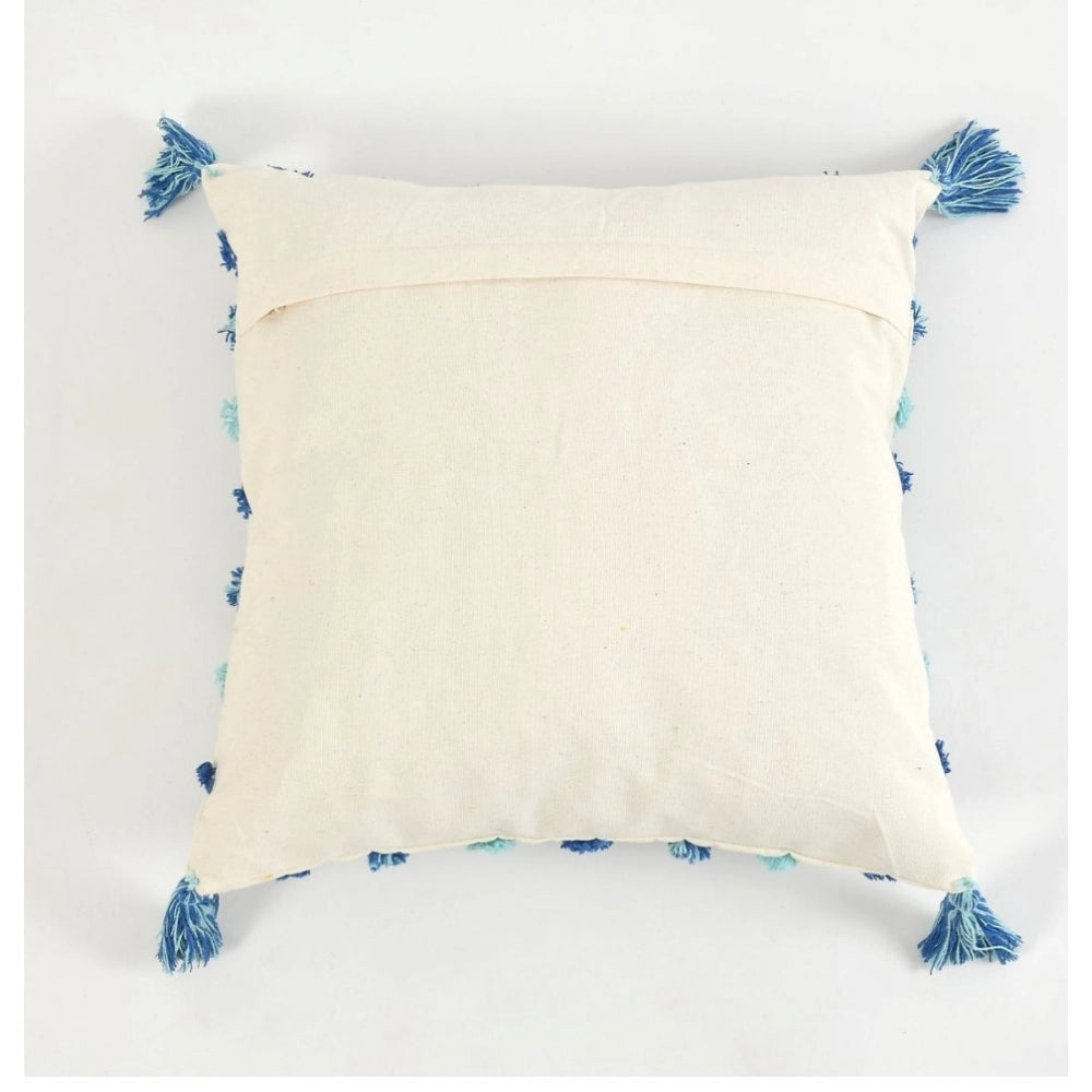 Generic Cotton Tufted Cushion Pillow Cover 16x16 Inch Pack of 2 (Blue)