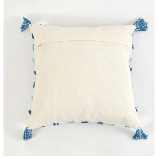 Generic Cotton Tufted Cushion Pillow Cover 16x16 Inch Pack of 2 (Blue)