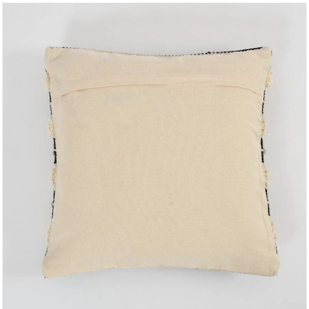 Generic Cotton Striped Handcrafted Pit Loom Cushion Cover 16x16 Inch Pack of 2 (Black Cream)