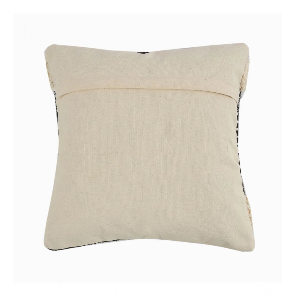 Generic Cotton Diamond Handcrafted Pit Loom Cushion Cover 16x16 Inch Pack of 2 (Black Cream)