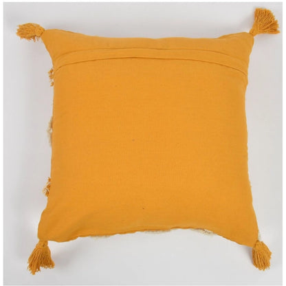Generic Cotton Tufted Cushion Pillow Cover 16x16 Inch Pack of 2 (Yellow White)
