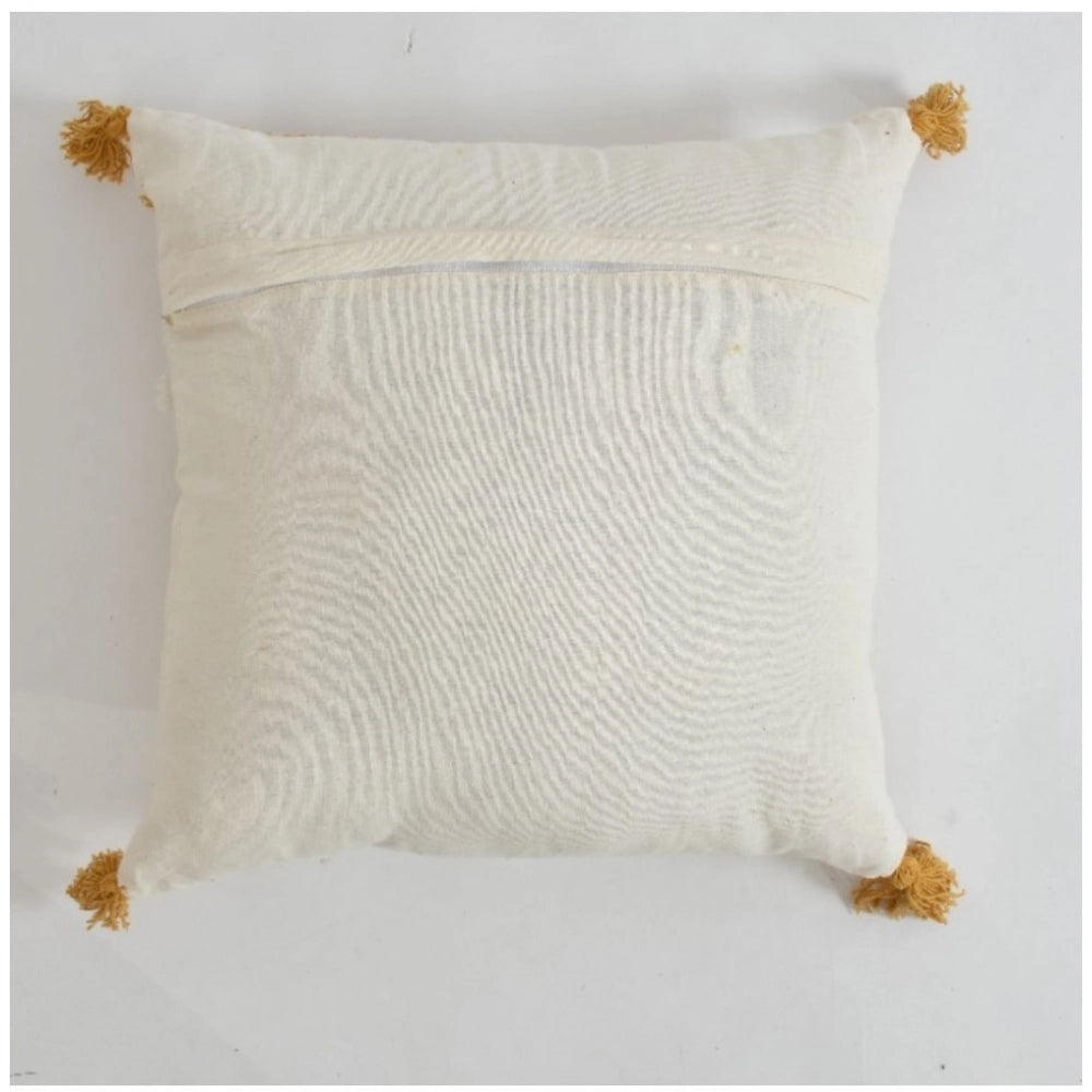 Generic Cotton Flower Tufted Cushion Pillow Cover 16x16 Inch Pack of 2 (Yellow)