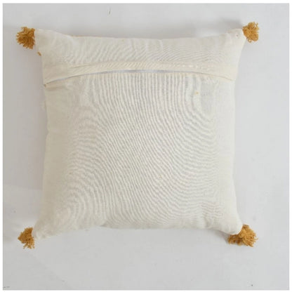 Generic Cotton Flower Tufted Cushion Pillow Cover 16x16 Inch Pack of 2 (Yellow)