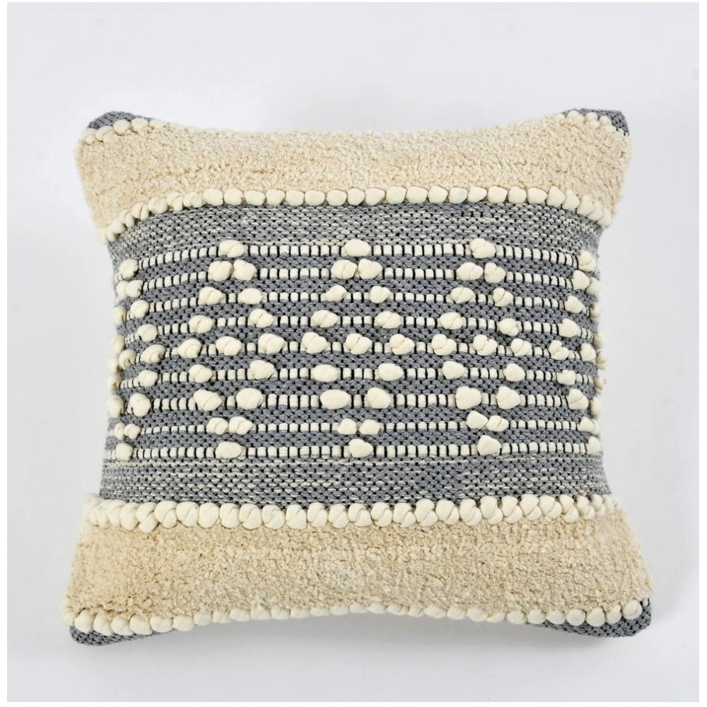 Generic Cotton Diamond Handcrafted Pit Loom Cushion Cover 16x16 Inch Pack of 2 (Grey Cream)