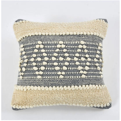 Generic Cotton Diamond Handcrafted Pit Loom Cushion Cover 16x16 Inch Pack of 2 (Grey Cream)