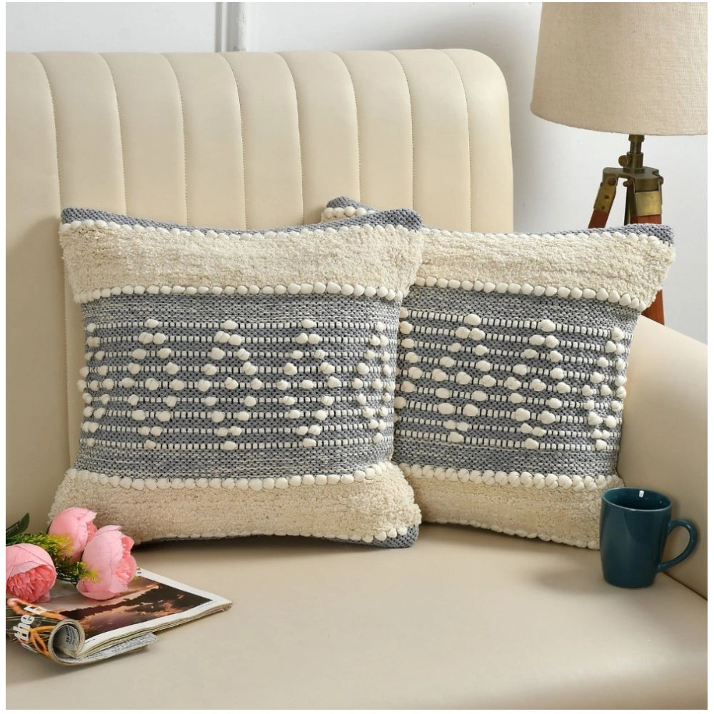Generic Cotton Diamond Handcrafted Pit Loom Cushion Cover 16x16 Inch Pack of 2 (Grey Cream)