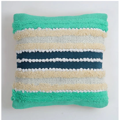 Generic Cotton Striped Handcrafted Pit Loom Cushion Cover 16x16 Inch Pack of 2 (Green Cream)