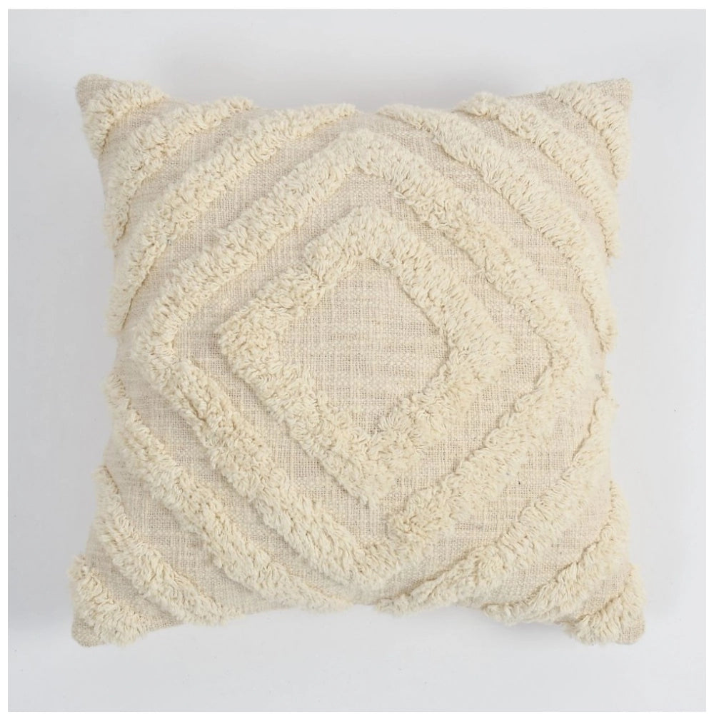 Generic Cotton Tufted Cushion Pillow Cover 16x16 Inch Pack of 2 (Off White)