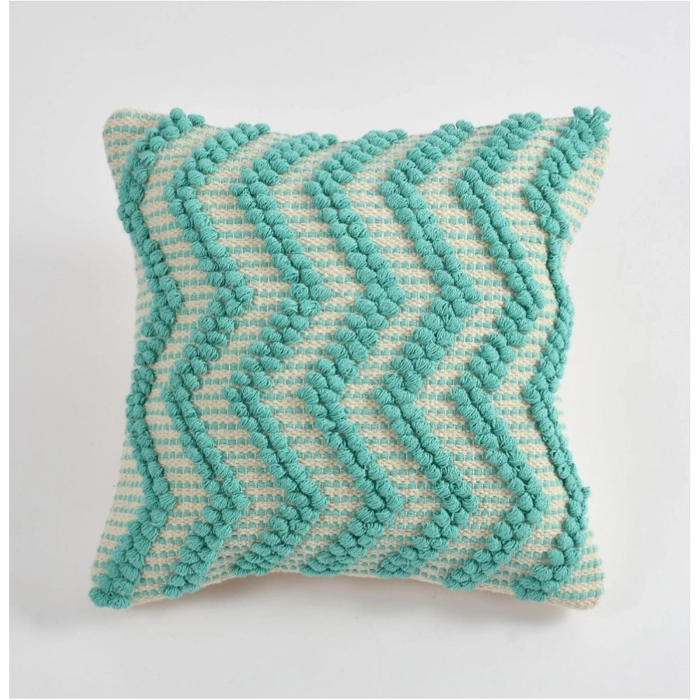 Generic Cotton Handcrafted Pit Loom Cushion Cover 16x16 Inch Pack of 2 (Sea Green)
