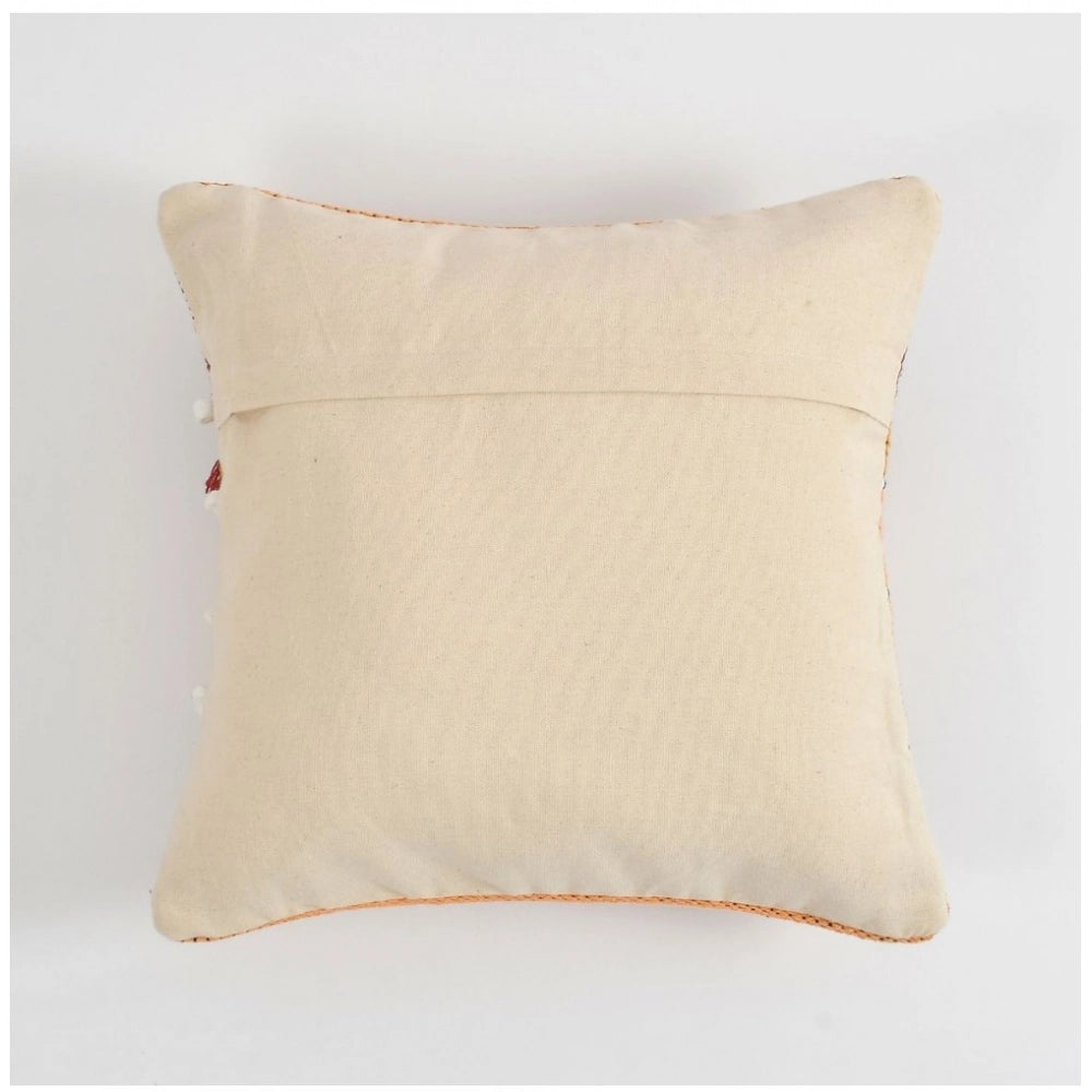 Generic Cotton Handcrafted Pit Loom Cushion Cover 16x16 Inch Pack of 2 (Orange)