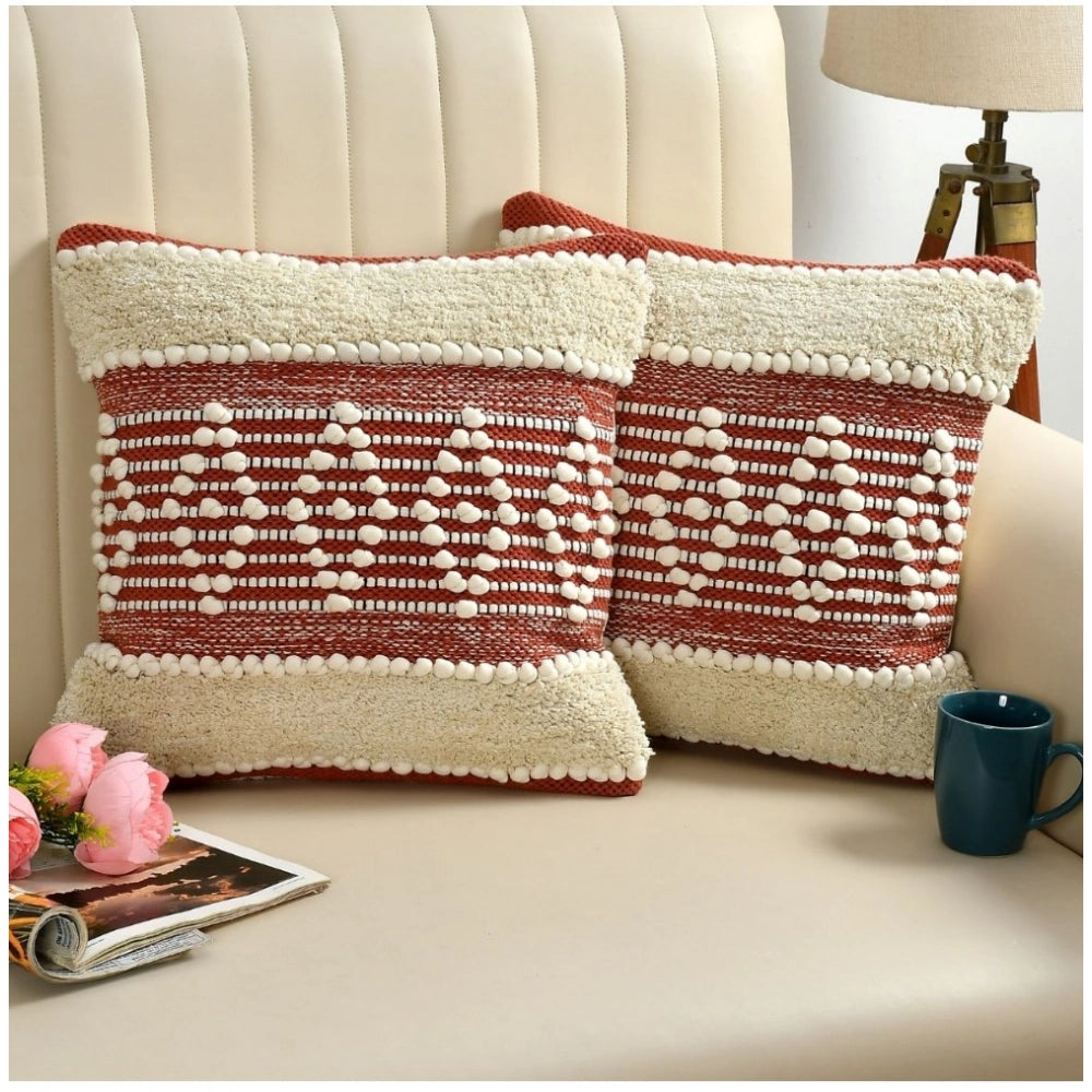 Generic Cotton Handcrafted Pit Loom Cushion Cover 16x16 Inch Pack of 2 (Red Cream)