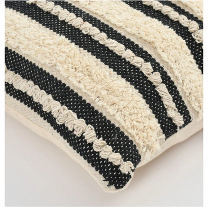 Generic Cotton Striped Handcrafted Pit Loom Cushion Cover 16x16 Inch Pack of 2 (Black Cream)