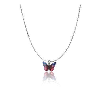 Generic Women's Stainless Steel Colorful Butterfly Pendent Dailywear chain (Silver Plated)