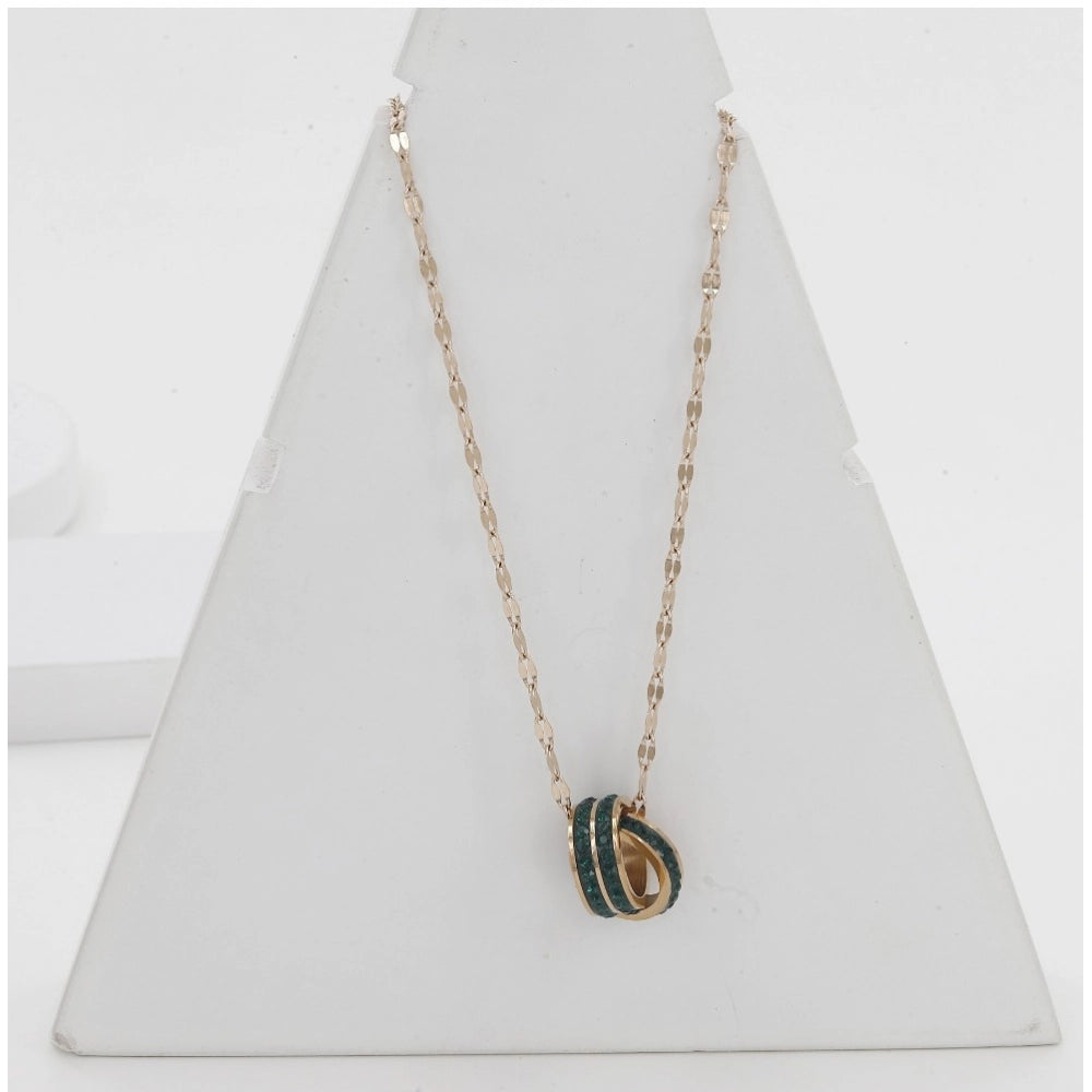 Generic Women's Stainless Steel Green Ring Pendent Delicate Chain (Gold Plated)