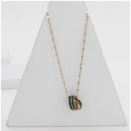 Generic Women's Stainless Steel Green Ring Pendent Delicate Chain (Gold Plated)