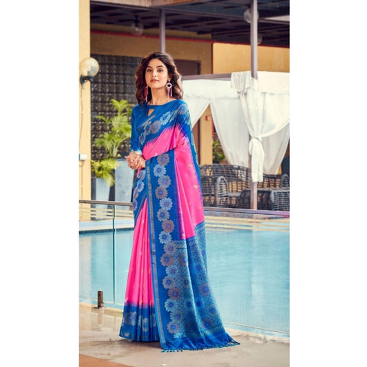 Generic Women's Cotton Blend Printed Saree With Unstitched Blouse (Red, 5-5 Mtrs)