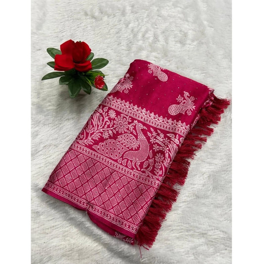 Generic Women's Chiffon Printed Saree With Unstitched Blouse (Red, 5-5 Mtrs)