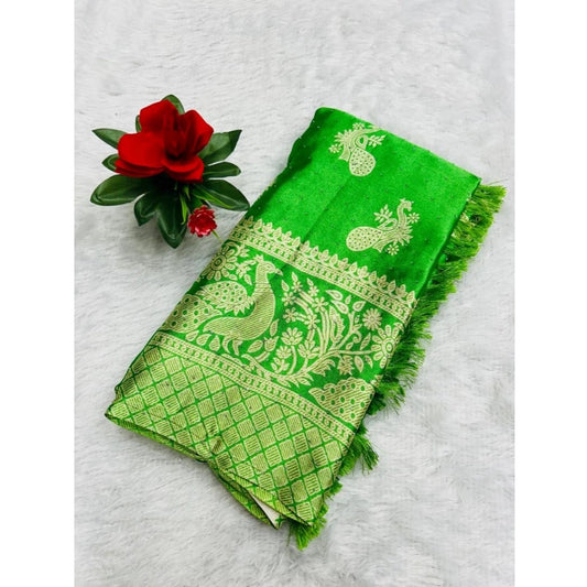 Generic Women's Chiffon Printed Saree With Unstitched Blouse (Green, 5-5 Mtrs)