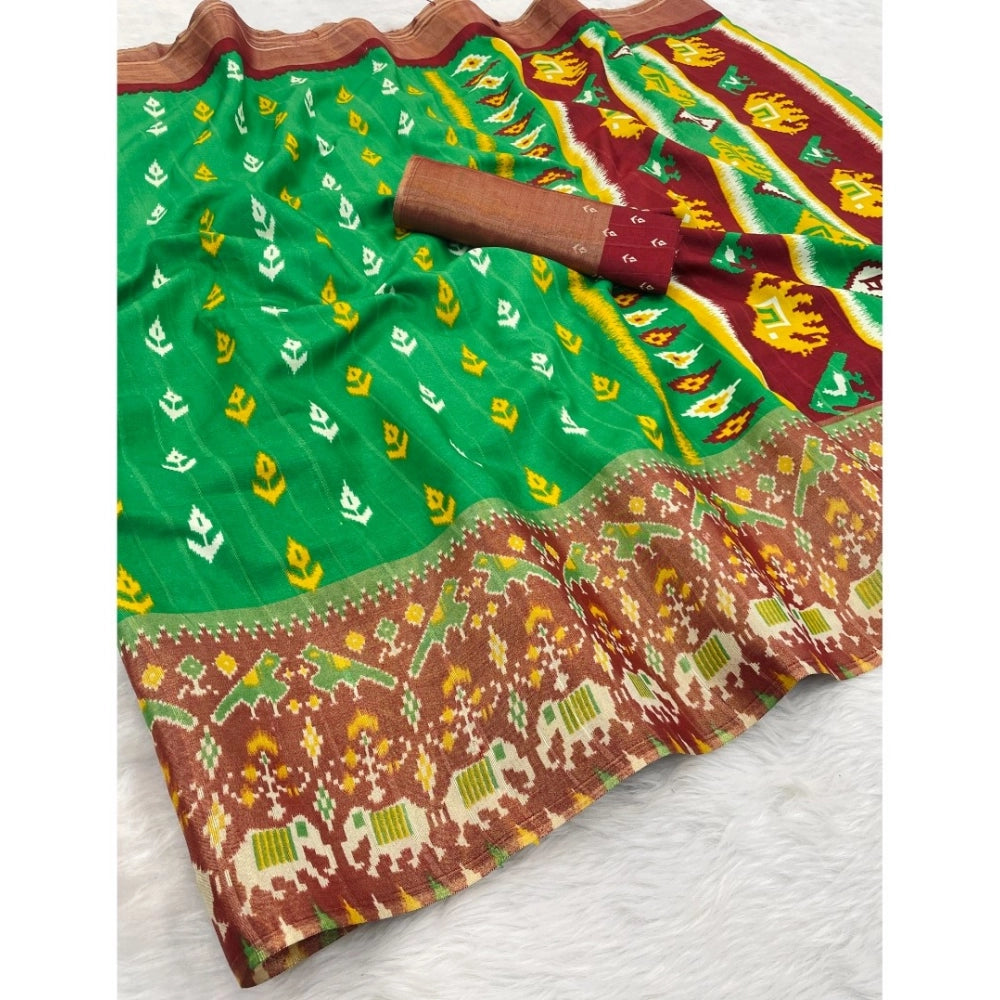 Generic Women's Silk Blend Printed Saree With Unstitched Blouse (Green, 5-5 Mtrs)