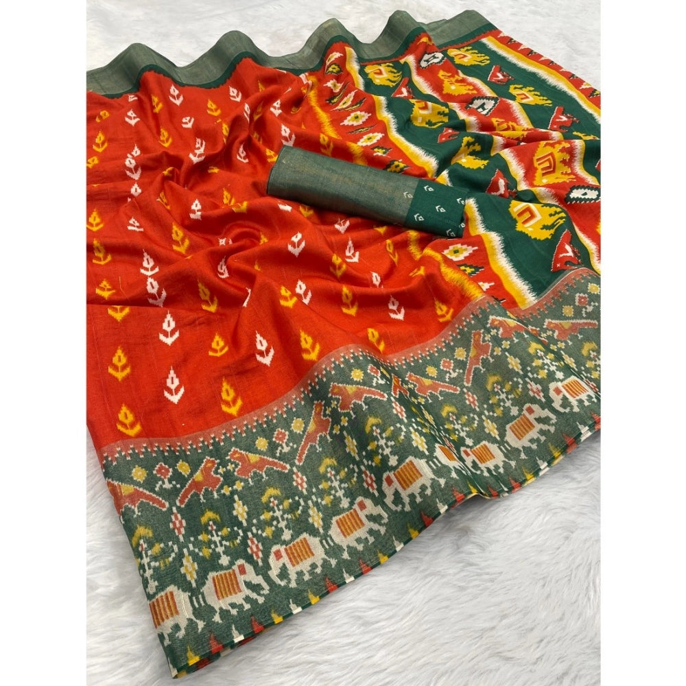 Generic Women's Silk Blend Printed Saree With Unstitched Blouse (Red, 5-5 Mtrs)