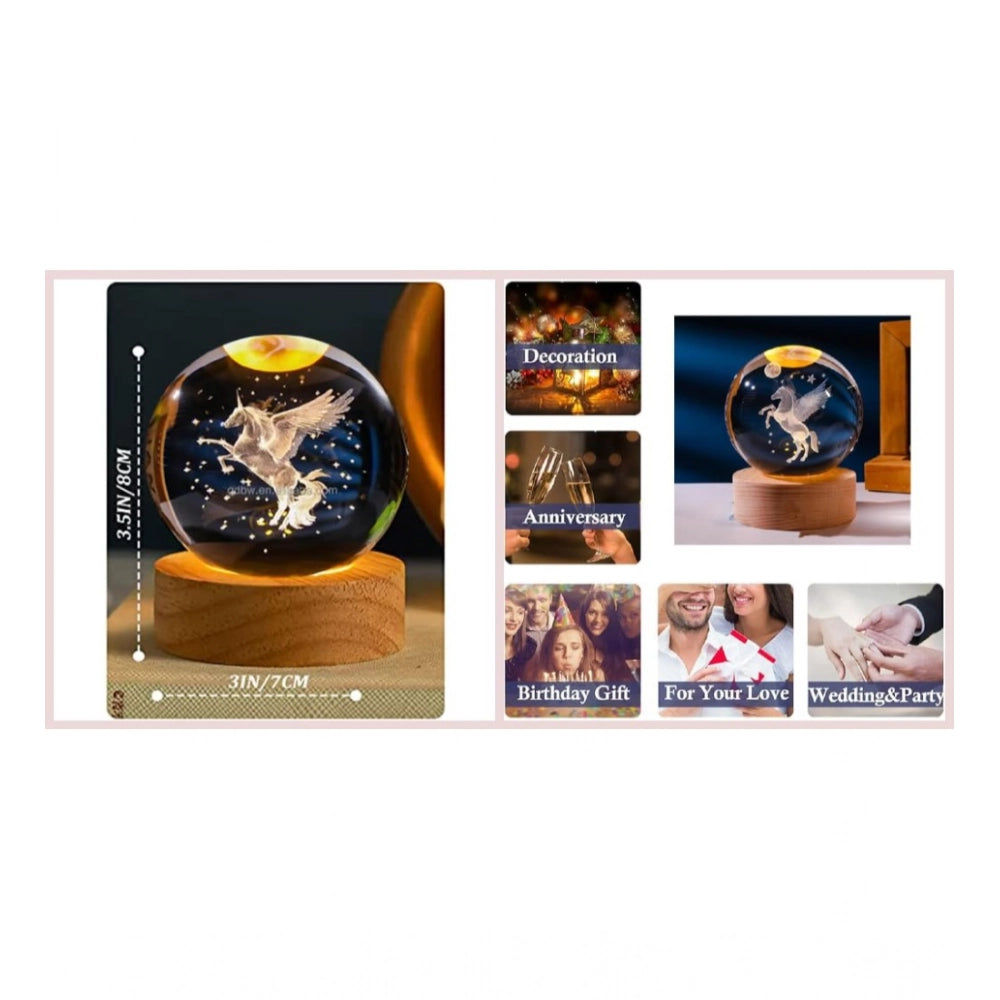 Generic Wood 3D Unicorn Crystal Ball Lamp (Transparent)