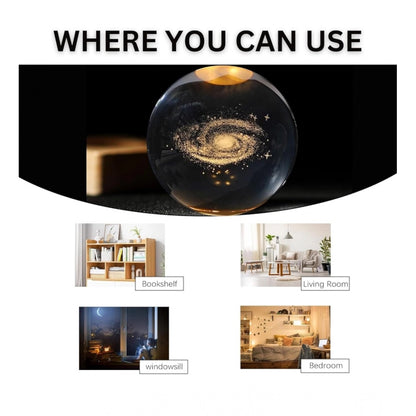 Generic Wood 3D Galaxy Crystal Ball Night Lamp LED Wooden for Galaxy Warm White (Transparent)