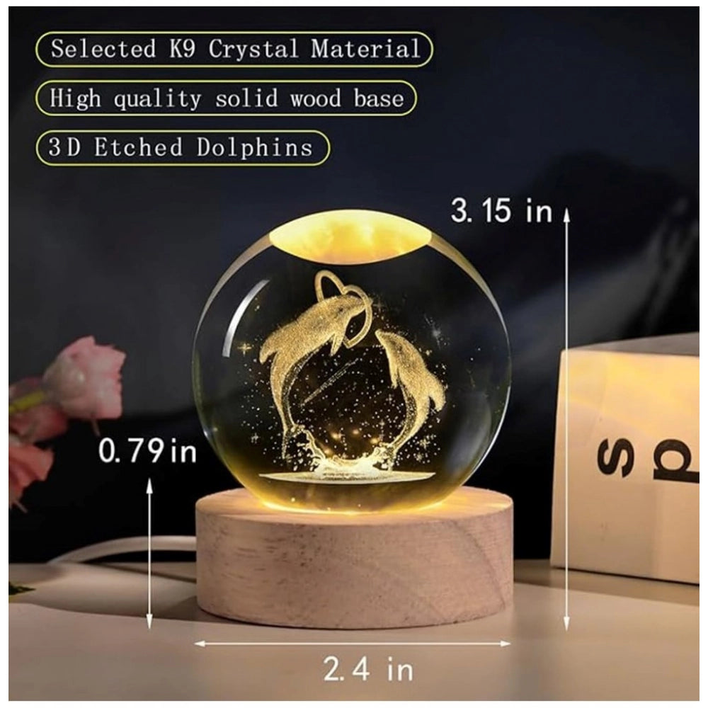 Generic Wood 3D Dolphin Crystal Ball Night Light Dolphin Love (Transparent)