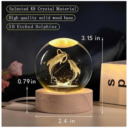 Generic Wood 3D Dolphin Crystal Ball Night Light Dolphin Love (Transparent)