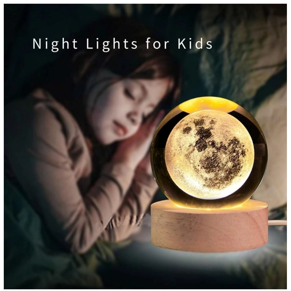 Generic Wood 3D Moon Crystal Ball Night Lamp Colorful LED Wooden for Moon (Transparent)