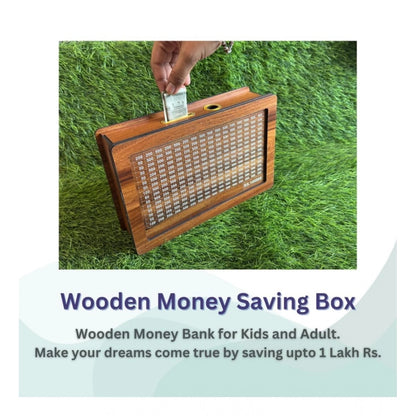 Generic Wood Piggy Bank Wooden Coin Box with Carved Design for Kids (Brown)