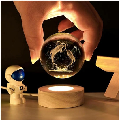 Generic Wood 3D Dolphin Crystal Ball Night Light Dolphin Love (Transparent)