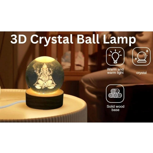 Generic Wood Lord Ganesh Ji Crystal Ball Night Light (Transparent)