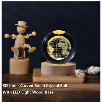 Generic Wood 3D Galaxy Crystal Ball Night Lamp Colorful LED Wooden for Earth (Transparent)