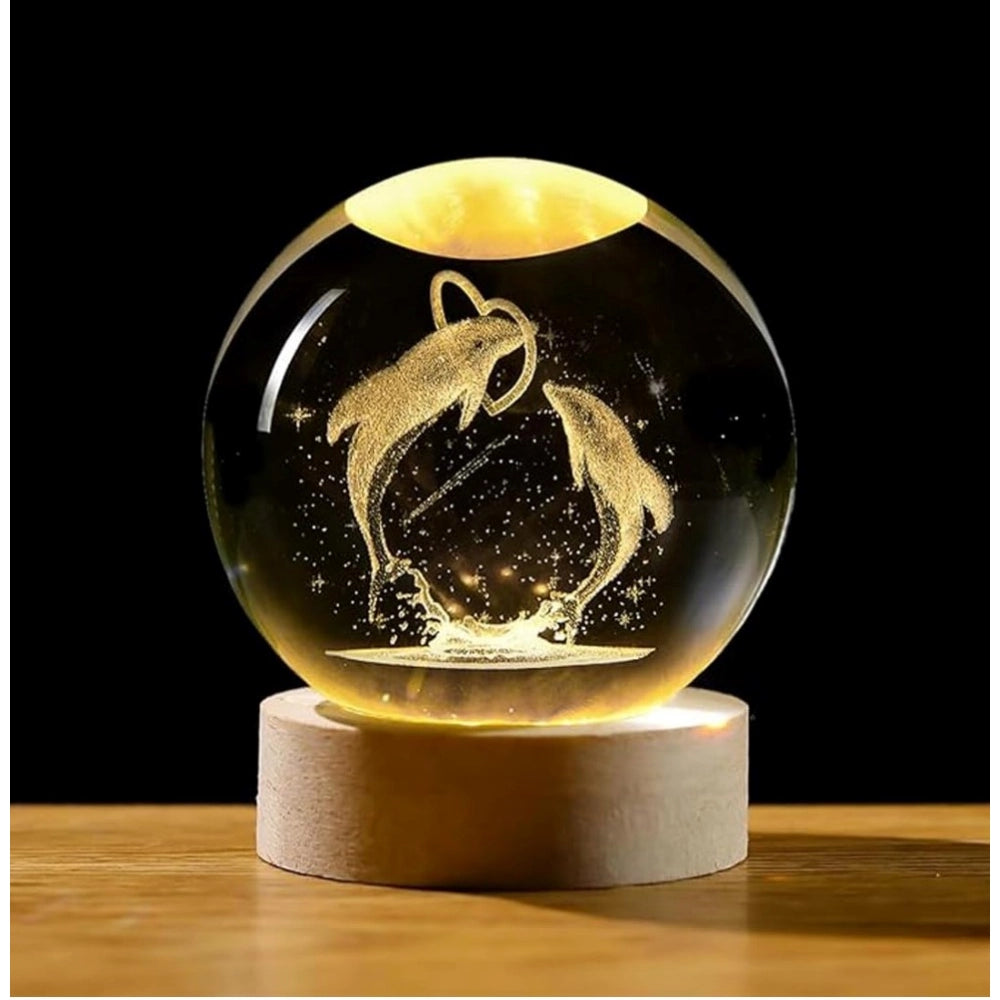 Generic Wood 3D Dolphin Crystal Ball Night Light Dolphin Love (Transparent)