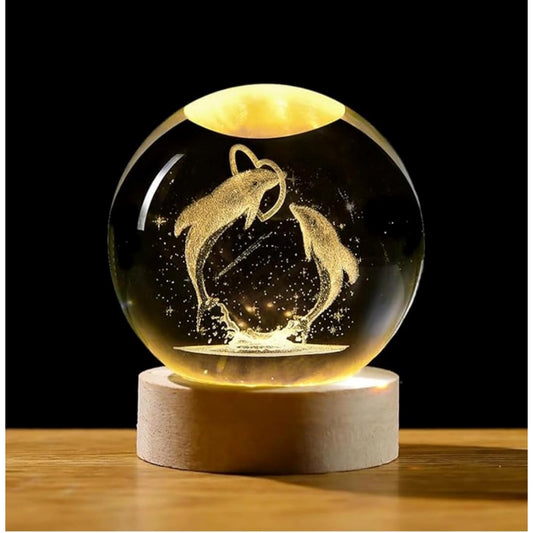 Generic Wood 3D Dolphin Crystal Ball Night Light Dolphin Love (Transparent)