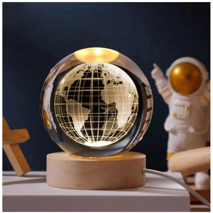 Generic Wood 3D Galaxy Crystal Ball Night Lamp Colorful LED Wooden for Earth (Transparent)