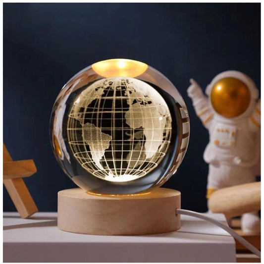 Generic Wood 3D Galaxy Crystal Ball Night Lamp Colorful LED Wooden for Earth (Transparent)