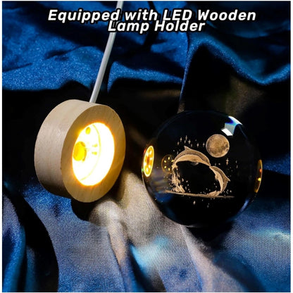 Generic Wood 3D Galaxy Crystal Ball Night Lamp Colorful LED Wooden Dolphin with Moon (Transparent)