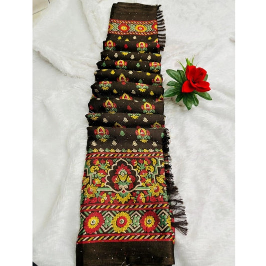 Generic Women's Chiffon Printed Saree With Unstitched Blouse (Mehendi, 5-5 Mtrs)