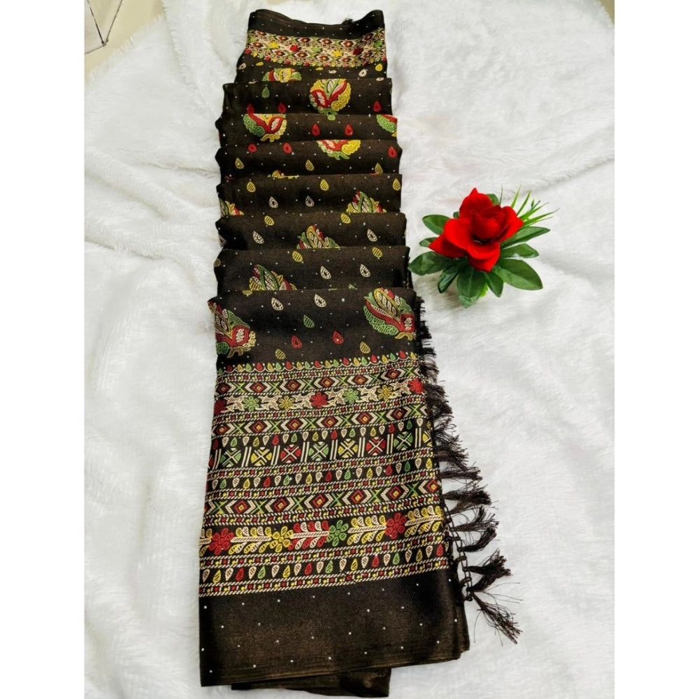 Generic Women's Chiffon Printed Saree With Unstitched Blouse (Mehendi, 5-5 Mtrs)