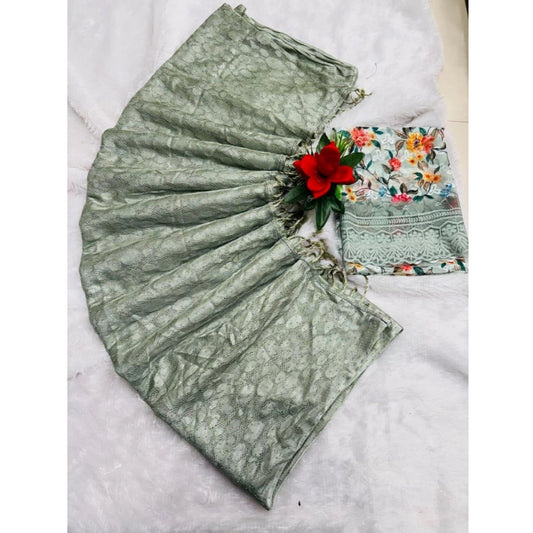 Generic Women's Georgette Embellished Saree With Unstitched Blouse (Lightgreen, 5-5 Mtrs)