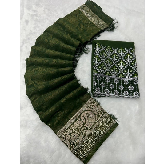 Generic Women's Georgette Printed Saree With Unstitched Blouse (Green, 5-5 Mtrs)