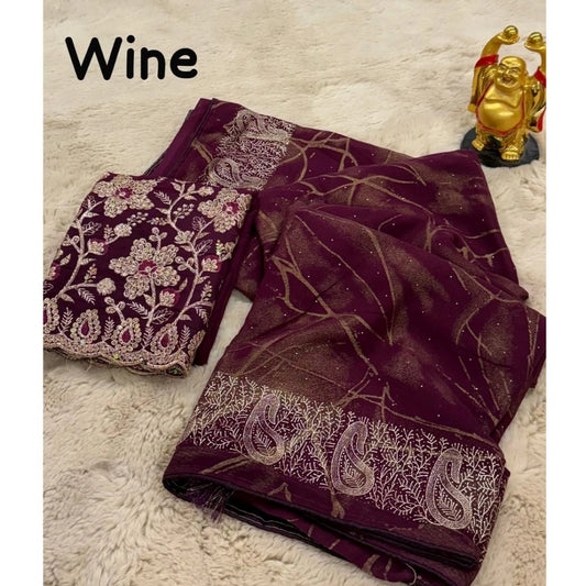 Generic Women's Georgette Printed Saree With Unstitched Blouse (Magenta, 5-5 Mtrs)