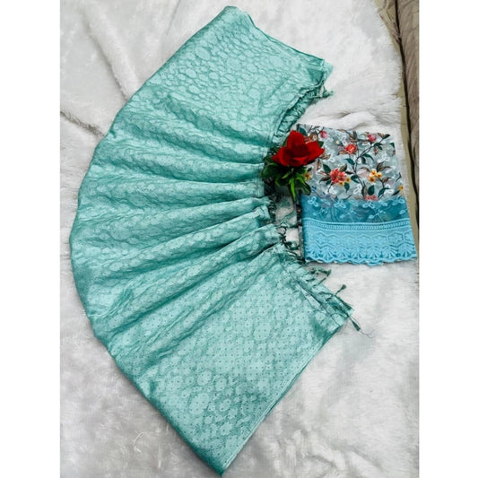 Generic Women's Georgette Embellished Saree With Unstitched Blouse (Skyblue, 5-5 Mtrs)